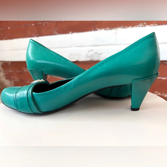 Gucci Tom Ford Hysteria Kitten Heel Pumps Turquoise Green Crest Aqua - Picture 7 of 15